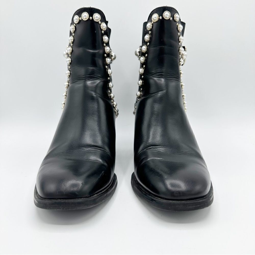 Zara Pearl and Stud Black Botin Mid Heel Ankle‎ Boots 37 US 6.5 - Picture 4 of 14